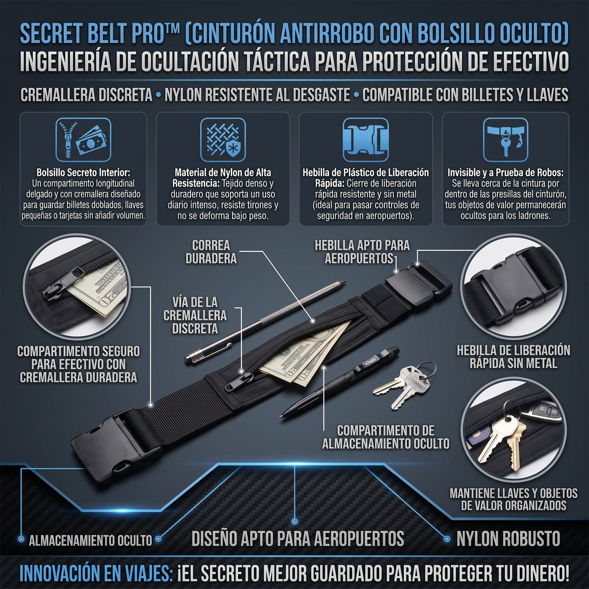 SECRETBELT™ Cinturón de Seguridad Antirrobo Oculto con Bolsillo Secreto