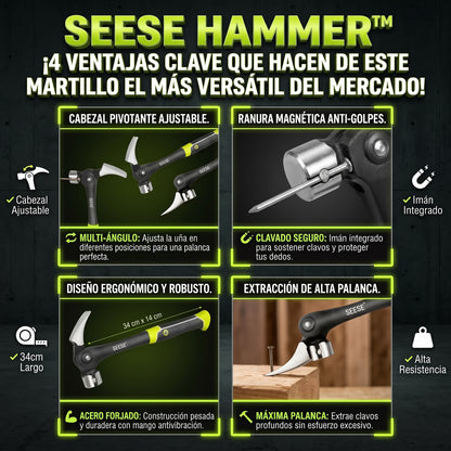 SEESE HAMMER™ Martillo Multifuncional Ajustable, Extractor de Uñas y Magnético