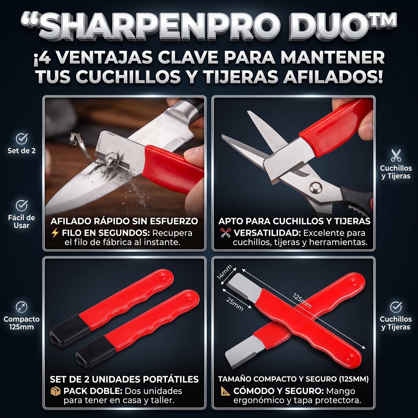 SHARPENPRO™ Set de 2 Afiladores Portátiles para Cuchillos x 2 und