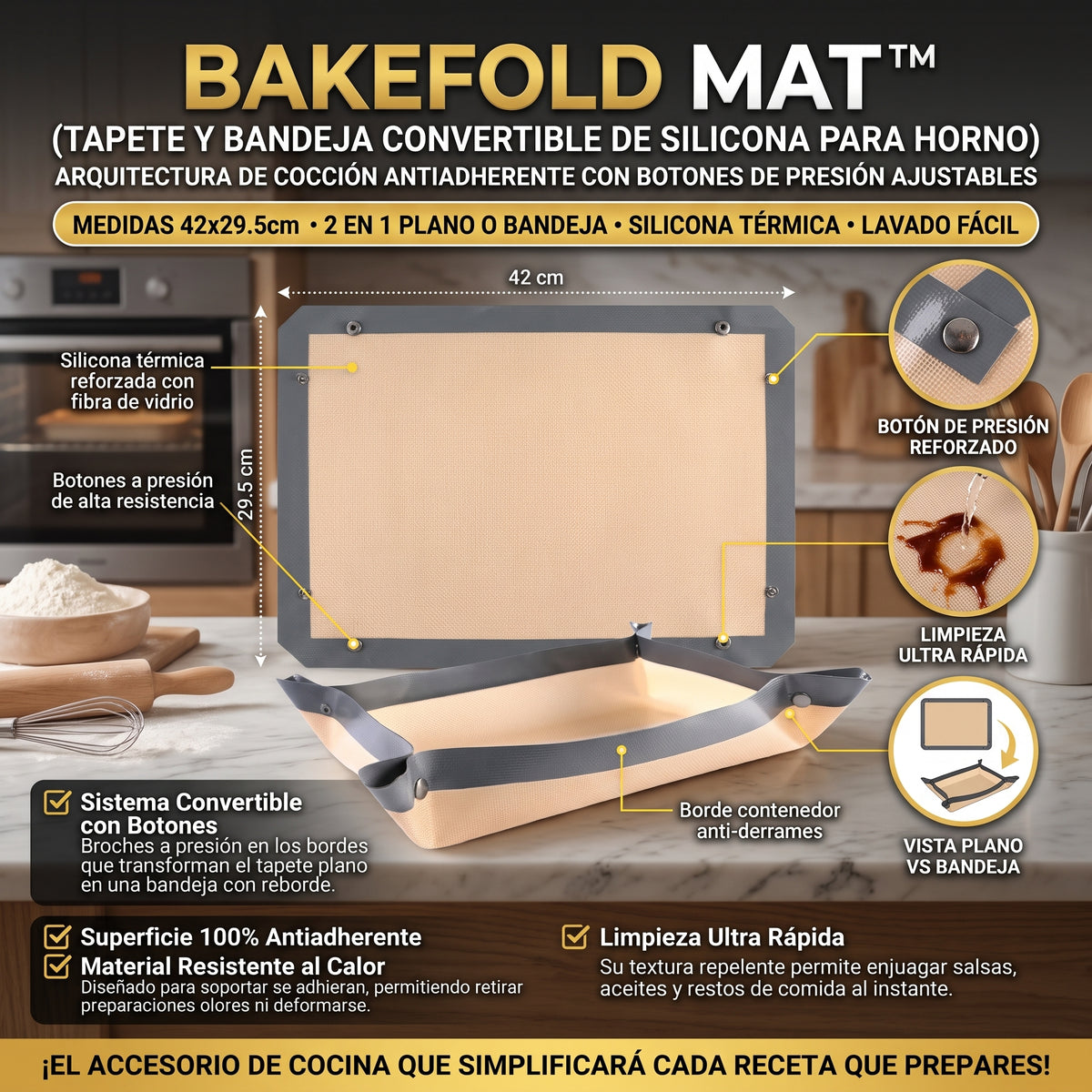 BAKEFOLD MAT™ Alfombrilla de Silicona Antiadherente Plegable para Hornear
