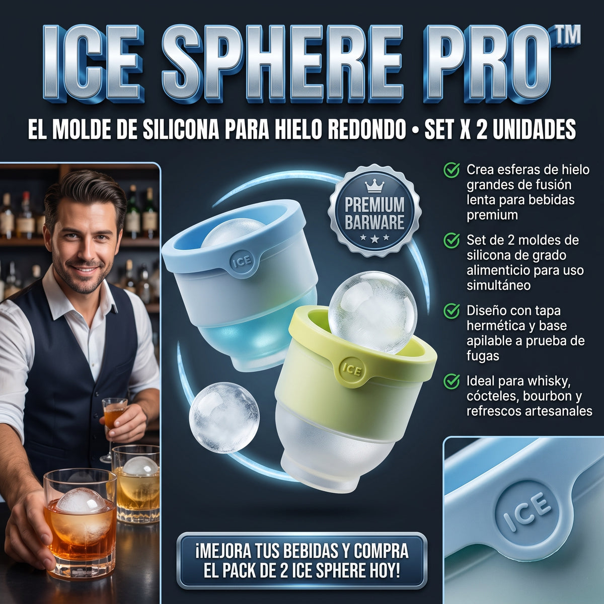 ICE SPHERE PRO™ Moldes de Esferas de Hielo de Silicona x 2und