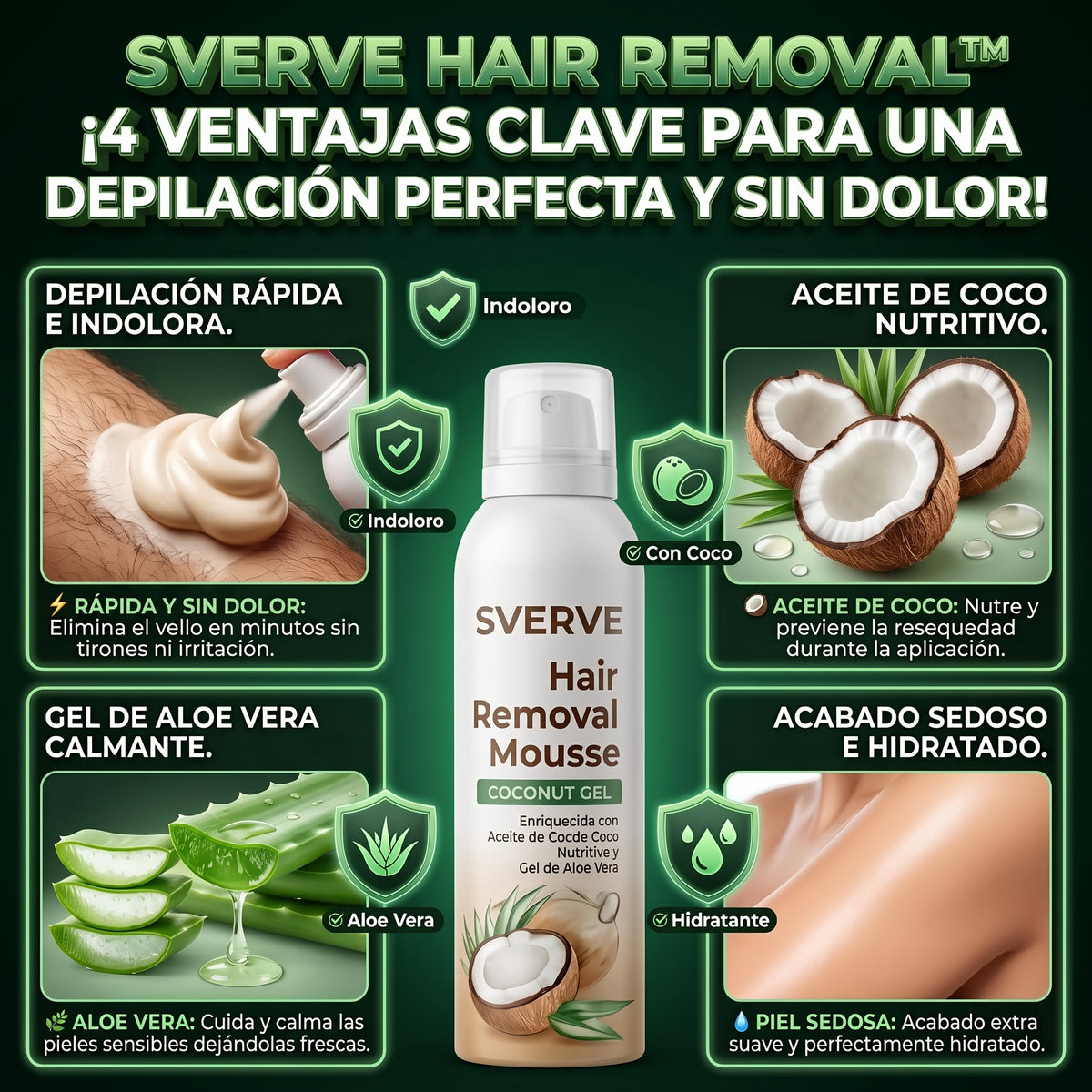 SVERVE® Mousse Depilatoria con Coco y Aloe Vera