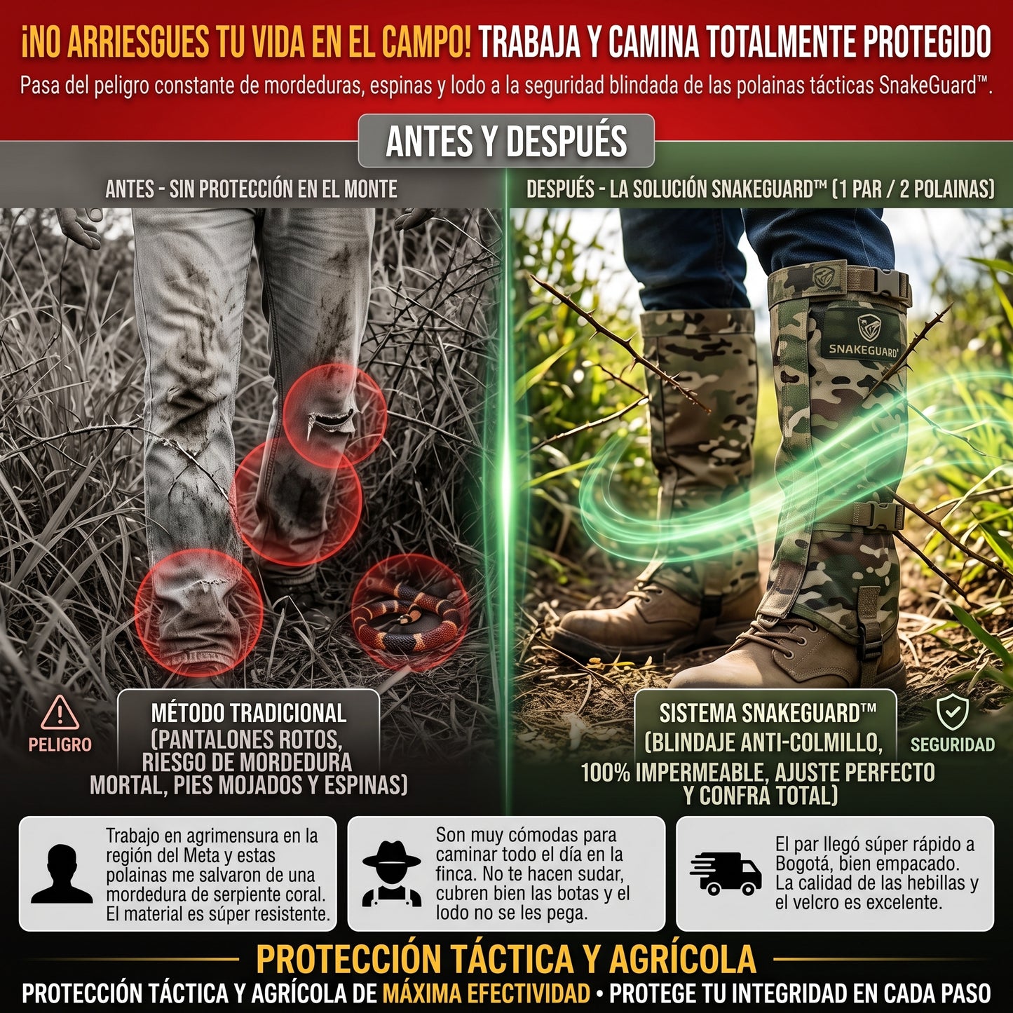 SNAKEGUARD™ Polainas Protectoras Anti-Mordeduras de Serpiente