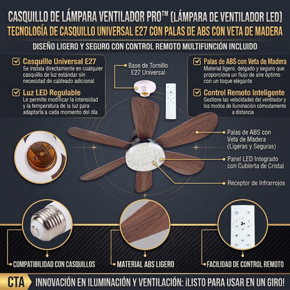 FANLAMP™ Lámpara de Techo LED Aspas Efecto Madera y Rosca E27
