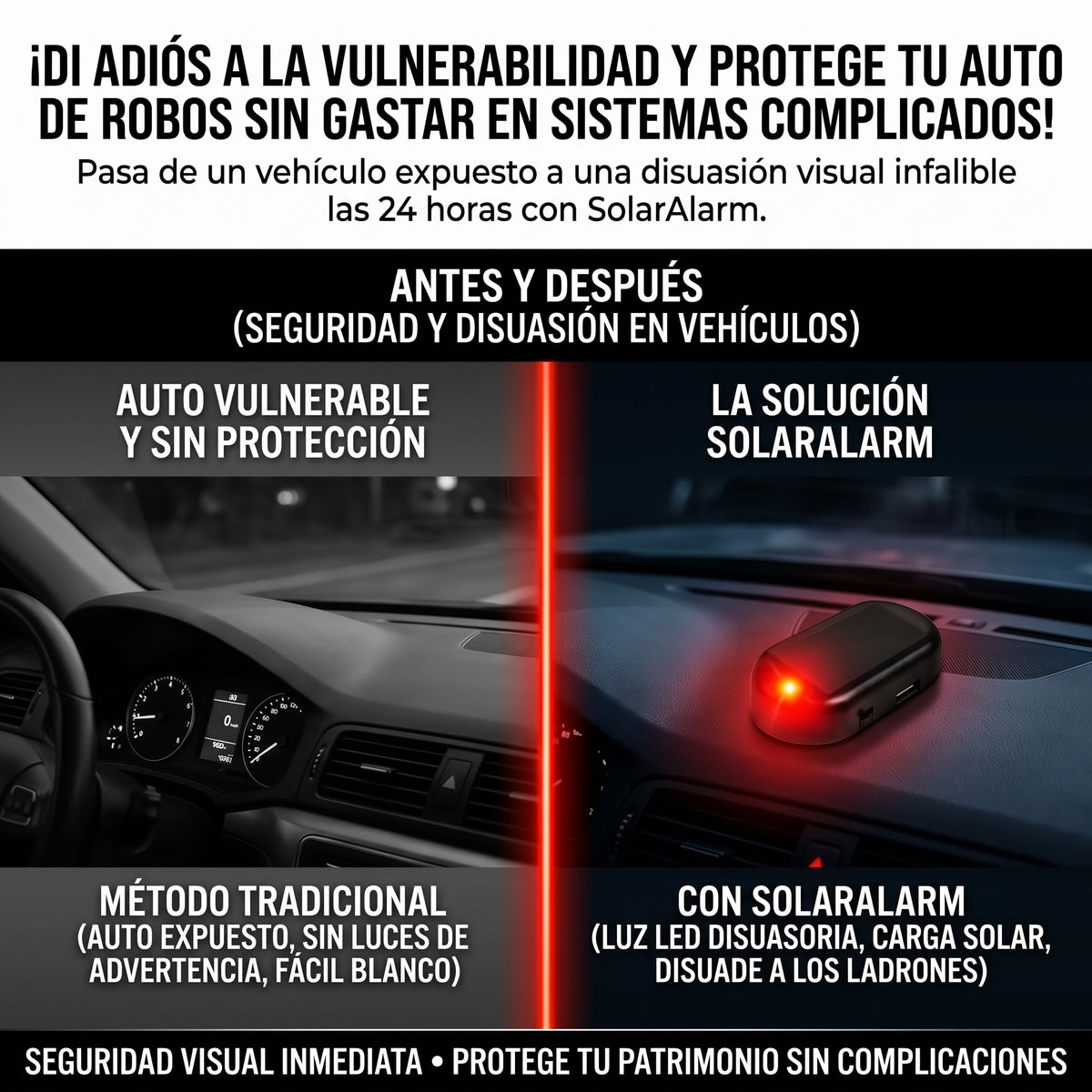 SOLARALARM™ Simulador de Alarma LED Antirrobo con Carga Solar y USB 2x1