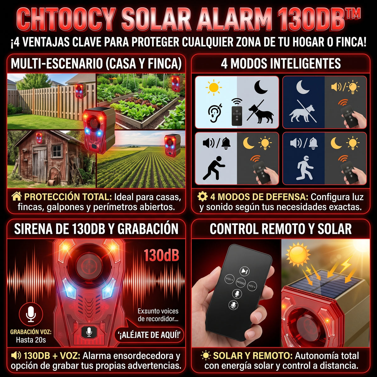 CHTOOCY™ Alarma Solar de Movimiento 130dB, IP65