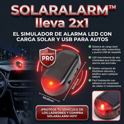 SOLARALARM™ Simulador de Alarma LED Antirrobo con Carga Solar y USB 2x1