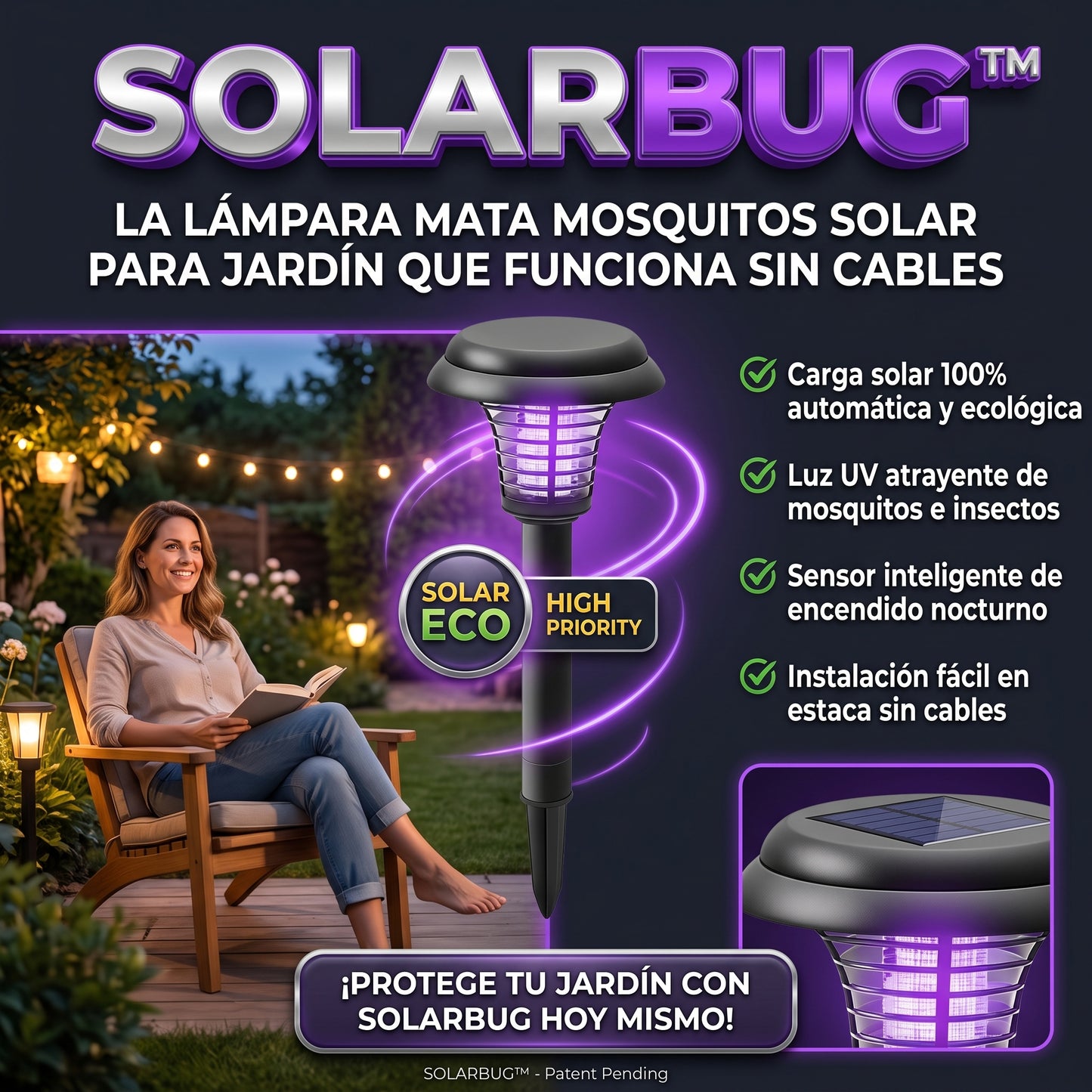 SOLARBUG™ Lámpara Solar Antimosquitos de Jardín