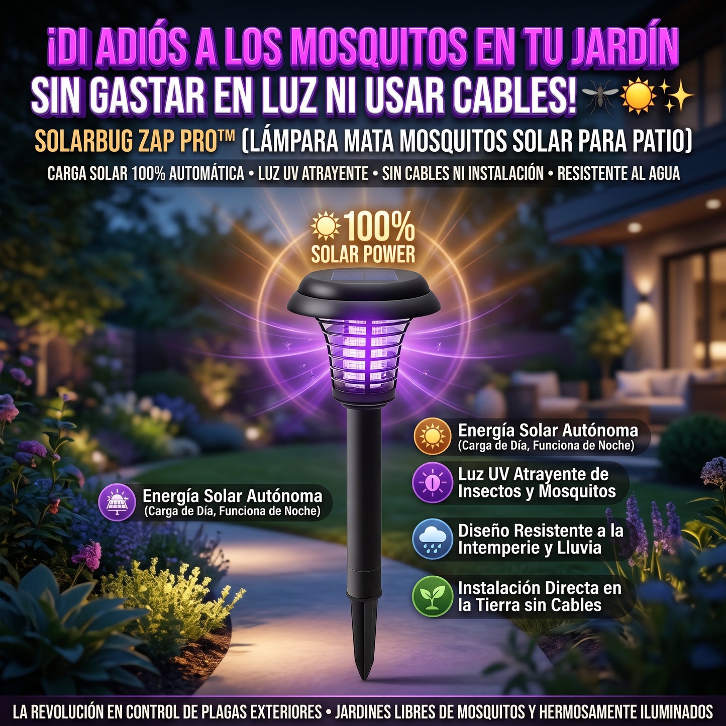SOLARBUG™ Lámpara Solar Antimosquitos de Jardín