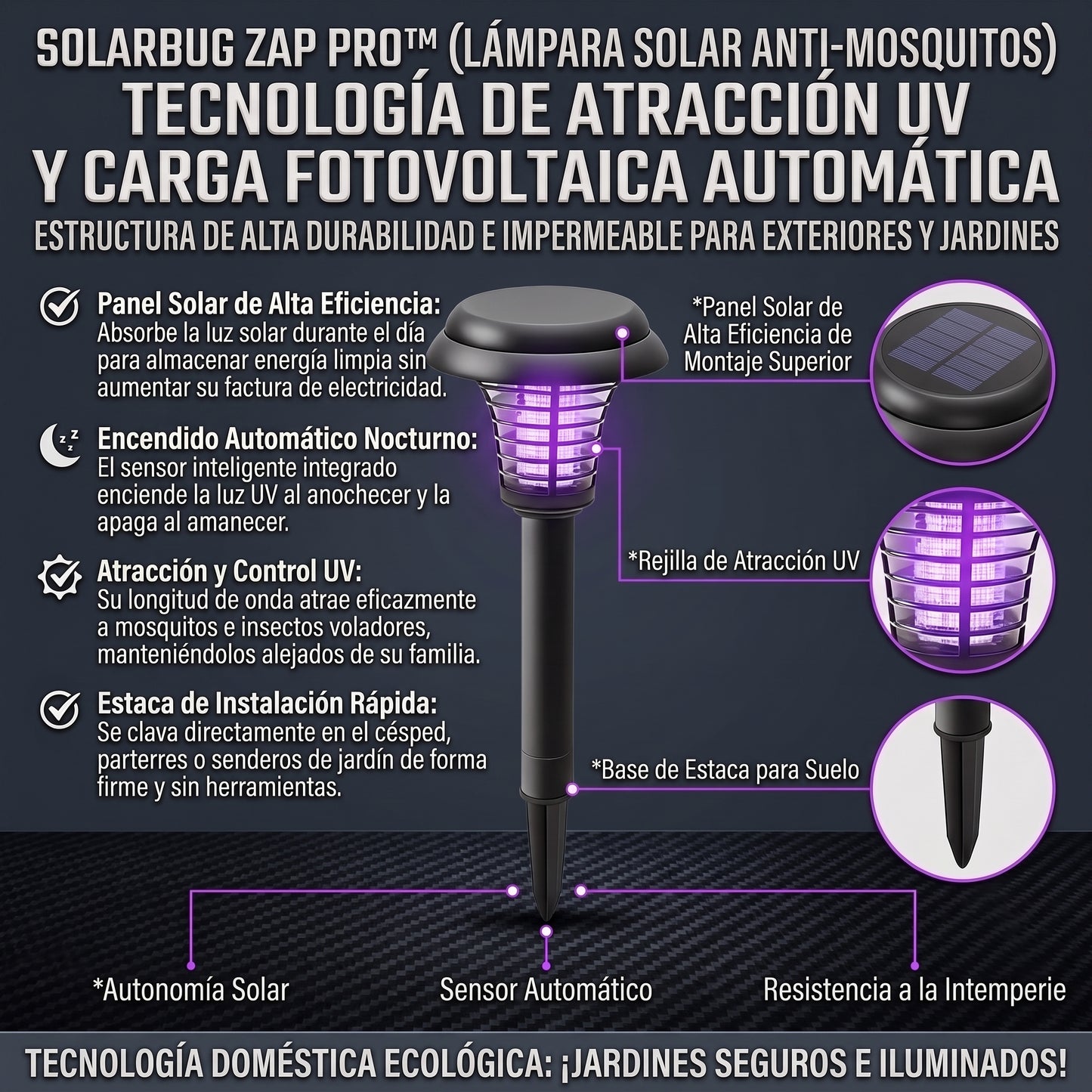 SOLARBUG™ Lámpara Solar Antimosquitos de Jardín
