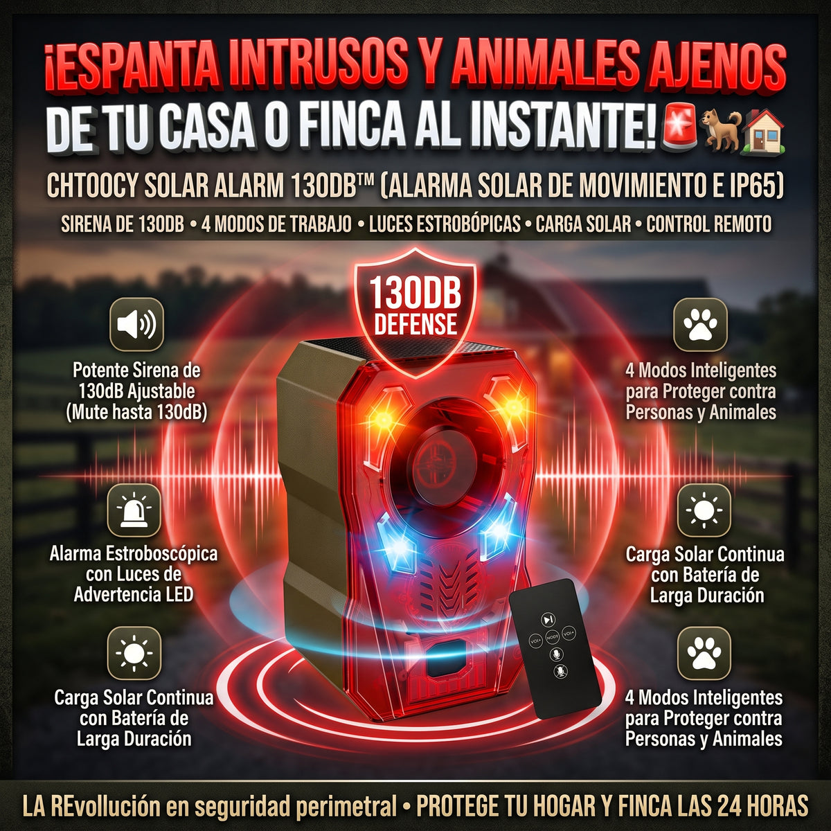 CHTOOCY™ Alarma Solar de Movimiento 130dB, IP65