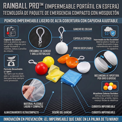 RAINBALL™ Chubasquero Portátil de Emergencia en Llavero Esférico x2 und