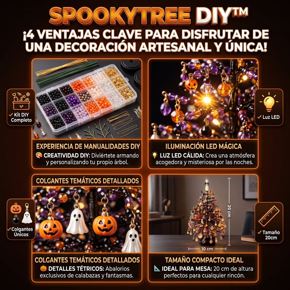 LED SPOOKYTREE™ Árbol de Halloween Decorativo con Cuentas y Luces