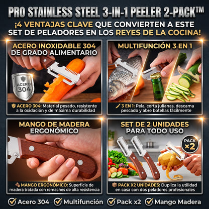 PEELER PRO 2-PACK™ Pelador Multiuso de Acero Inoxidable 3 en 1