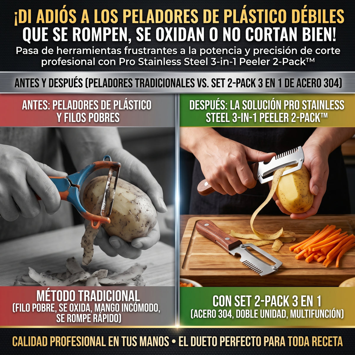 PEELER PRO 2-PACK™ Pelador Multiuso de Acero Inoxidable 3 en 1