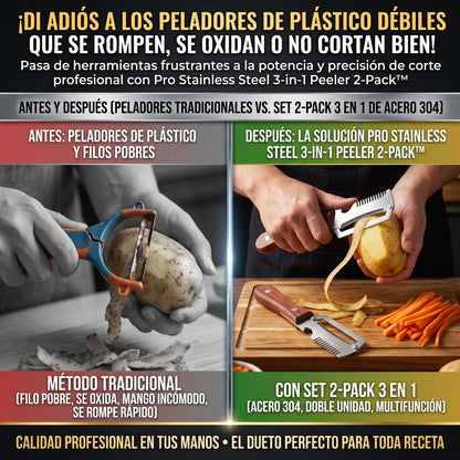 PEELER PRO 2-PACK™ Pelador Multiuso de Acero Inoxidable 3 en 1