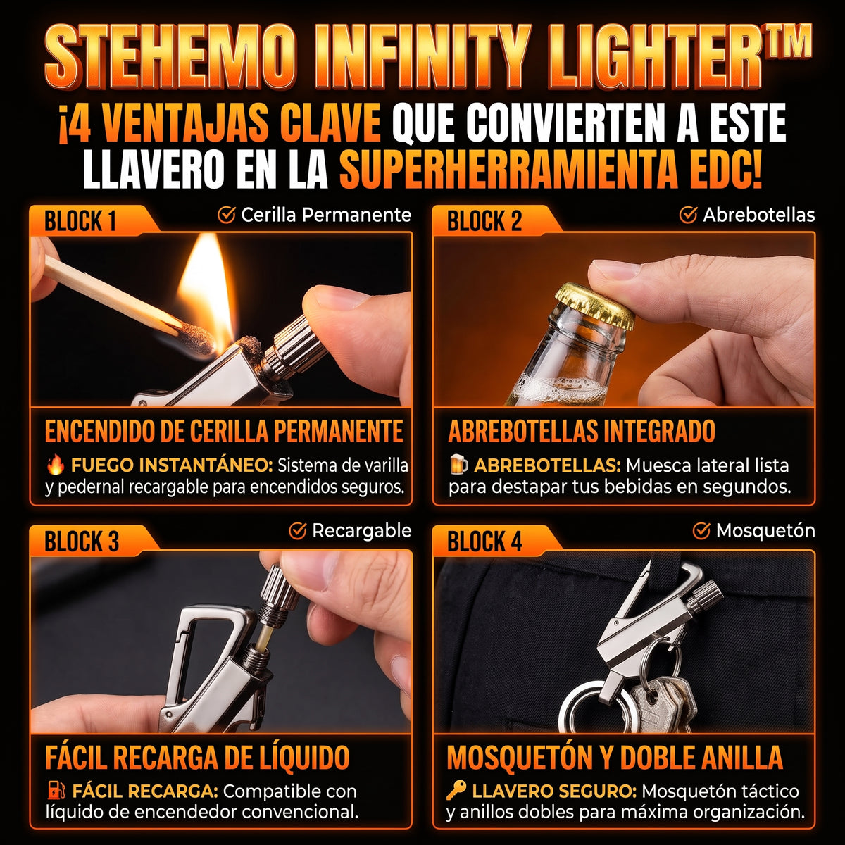 STEHEMO LIGHTER™ Encendedor Infinito y Llavero Multiherramienta