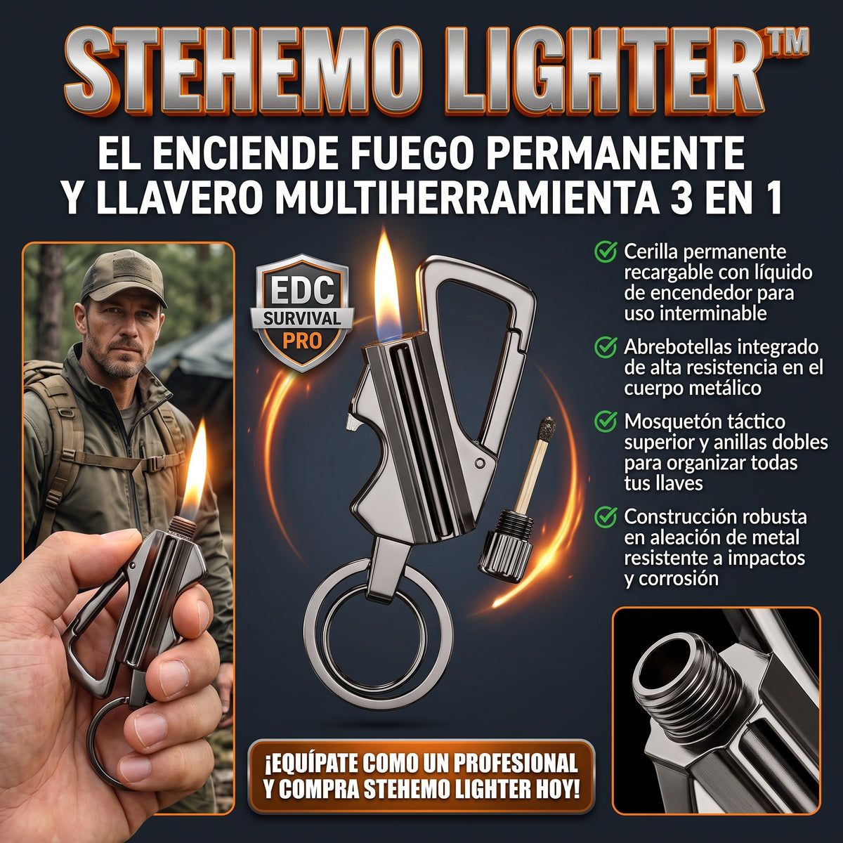 STEHEMO LIGHTER™ Encendedor Infinito y Llavero Multiherramienta