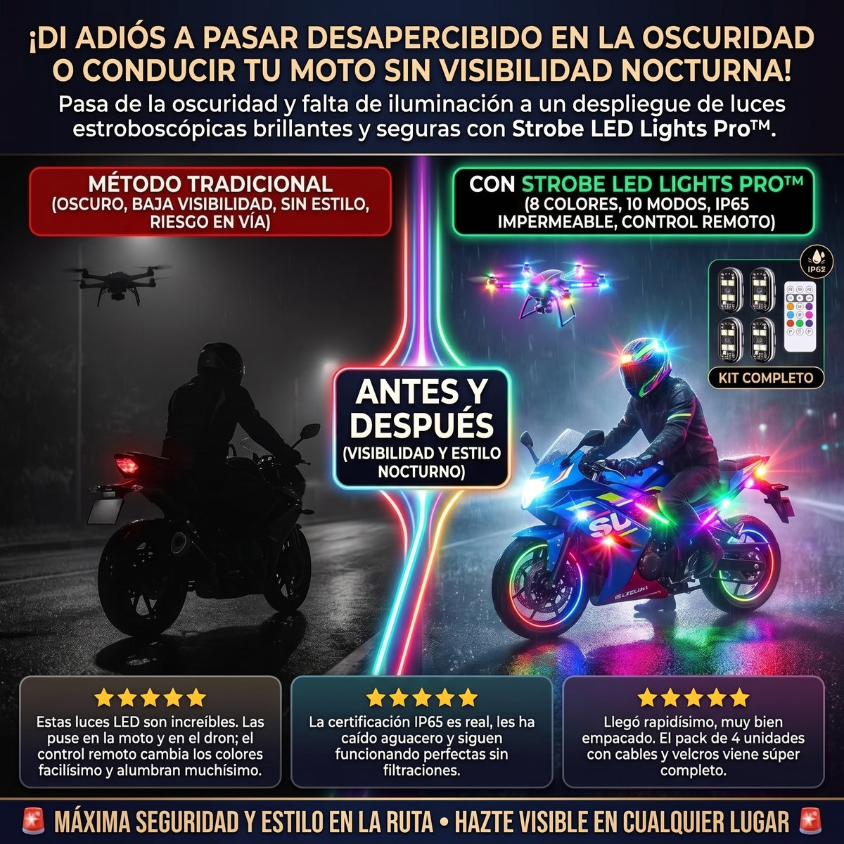 STROBE LED PRO™ Set de 4 Luces LED Estroboscópicas Inalámbricas con Control Remoto