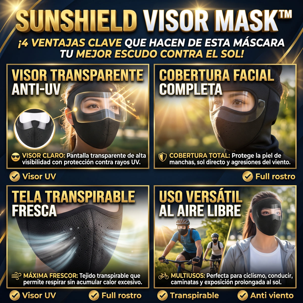 SUNSHIELD VISOR MASK™ Máscara Protectora con Visor UV