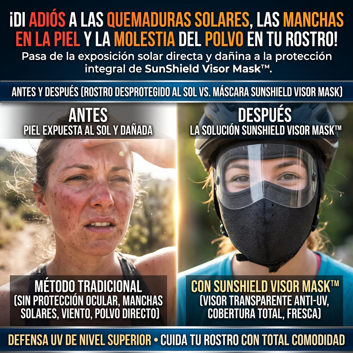 SUNSHIELD VISOR MASK™ Máscara Protectora con Visor UV
