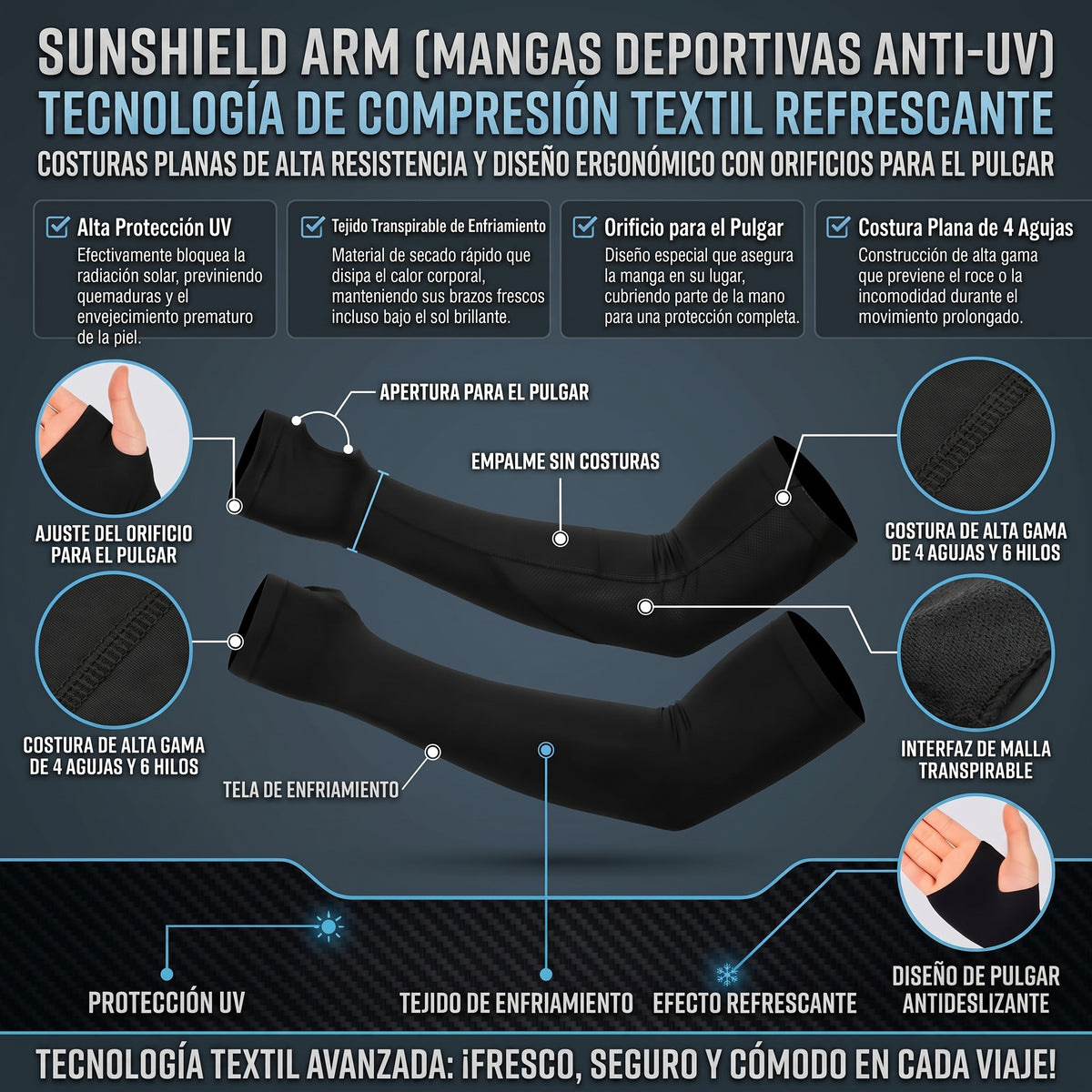 SUNSHIELD™ Mangas de Protección Solar con Orificio para Pulgar SET PAR