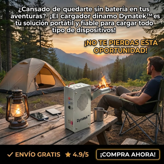 Dynatek™ Cargador de batería portátil con manivela dinamo para cargar todo tipo disposito