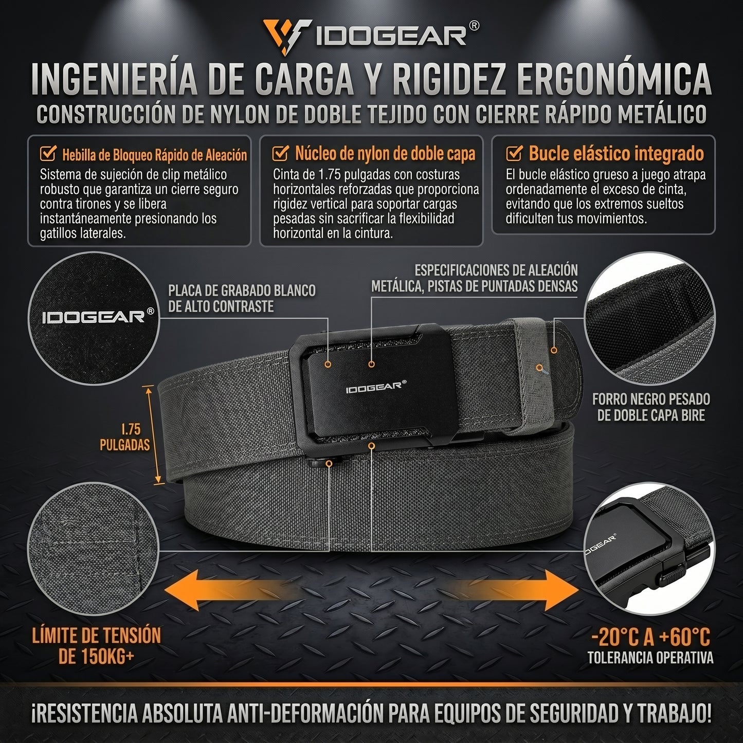 IDOGEAR® cinturón táctico rígido de trabajo pesado