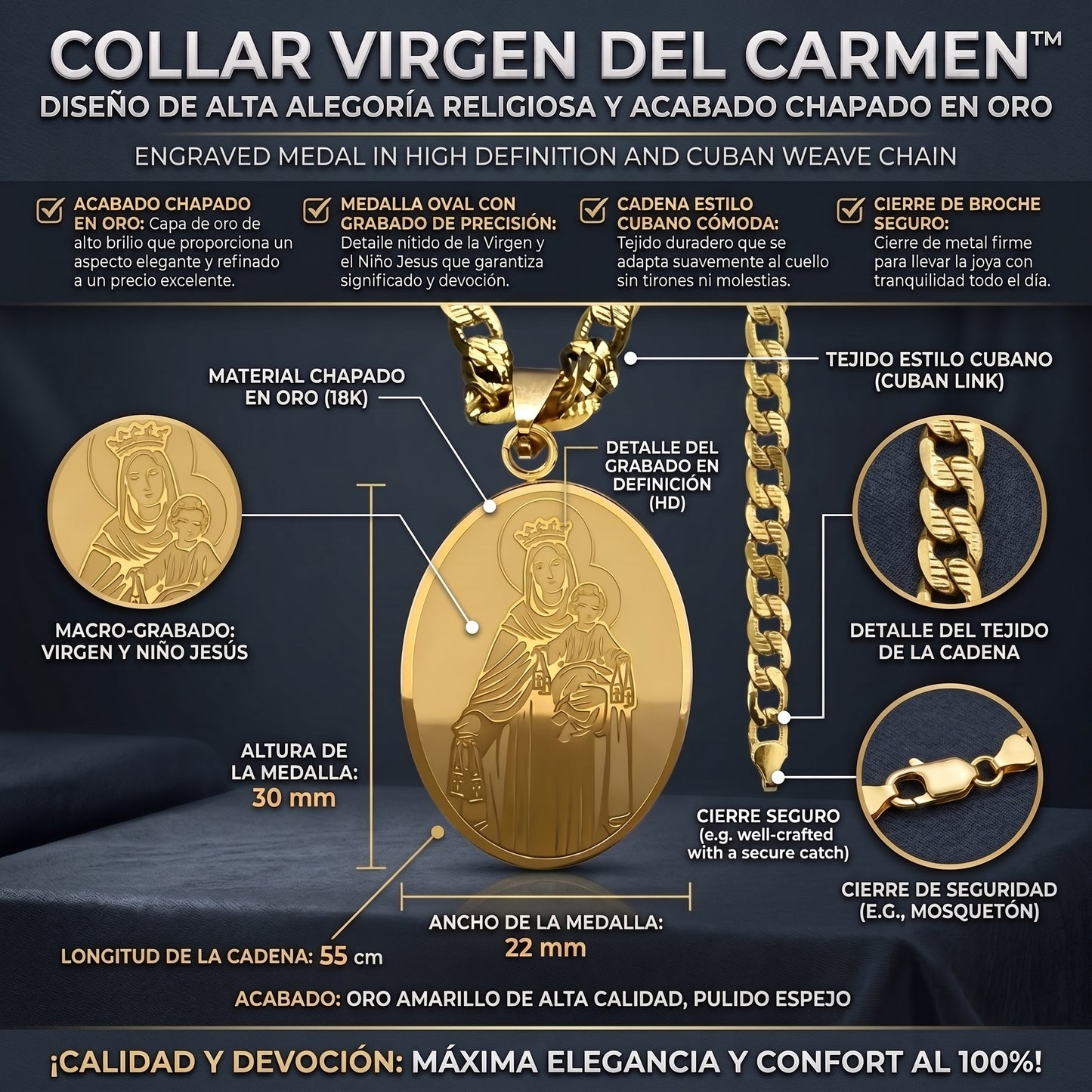 COLLAR VIRGEN DEL CARMEN™ Chapada en Oro