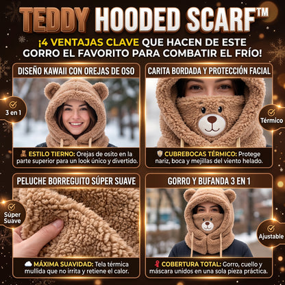 FUNNY TEDDY HOOD™ Gorro Bufanda 3 en 1 con Diseño de Osito