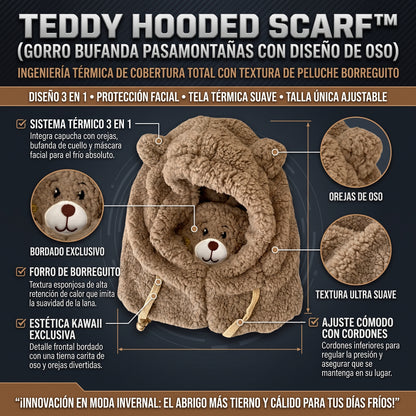 FUNNY TEDDY HOOD™ Gorro Bufanda 3 en 1 con Diseño de Osito