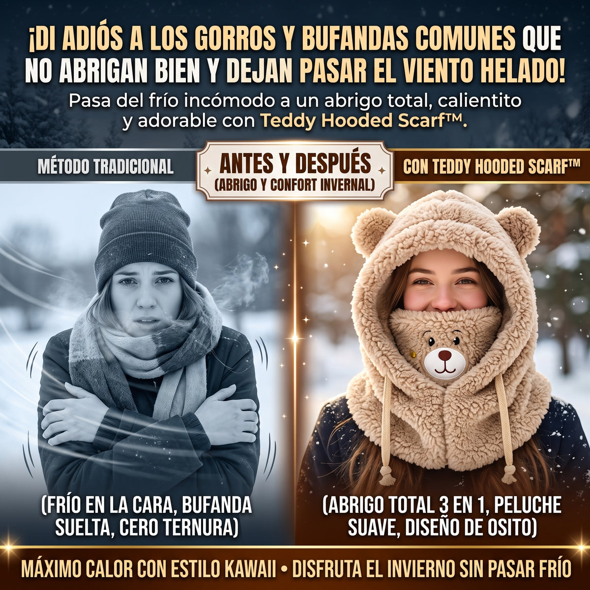 FUNNY TEDDY HOOD™ Gorro Bufanda 3 en 1 con Diseño de Osito