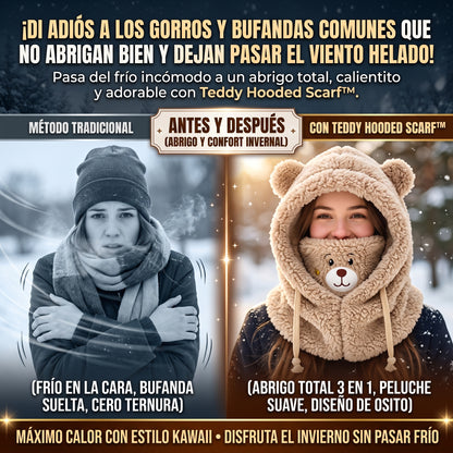 FUNNY TEDDY HOOD™ Gorro Bufanda 3 en 1 con Diseño de Osito