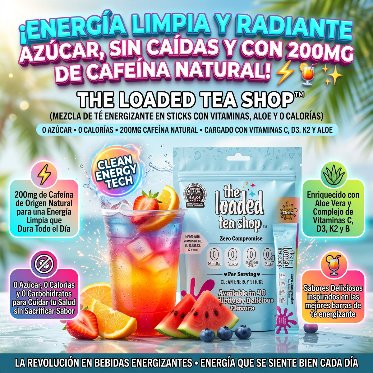 THE LOADED TEA SHOP™ Sobres de Té Energizante en Polvo