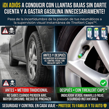 TIRELERT CAPS™ Set de 4 Und Tapas de Válvula con Manómetro Indicador de Presión