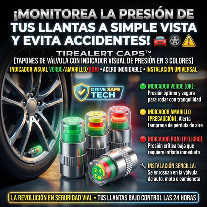 TIRELERT CAPS™ Set de 4 Und Tapas de Válvula con Manómetro Indicador de Presión