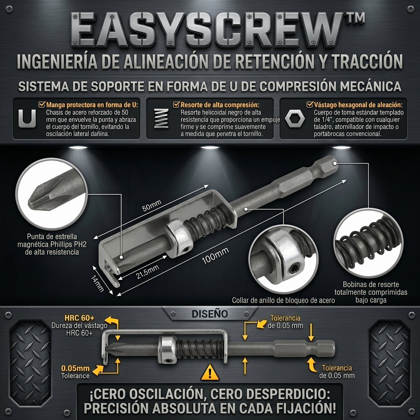 EasyScrew™ Adaptador Industrial Posicionamiento con Resorte Automático