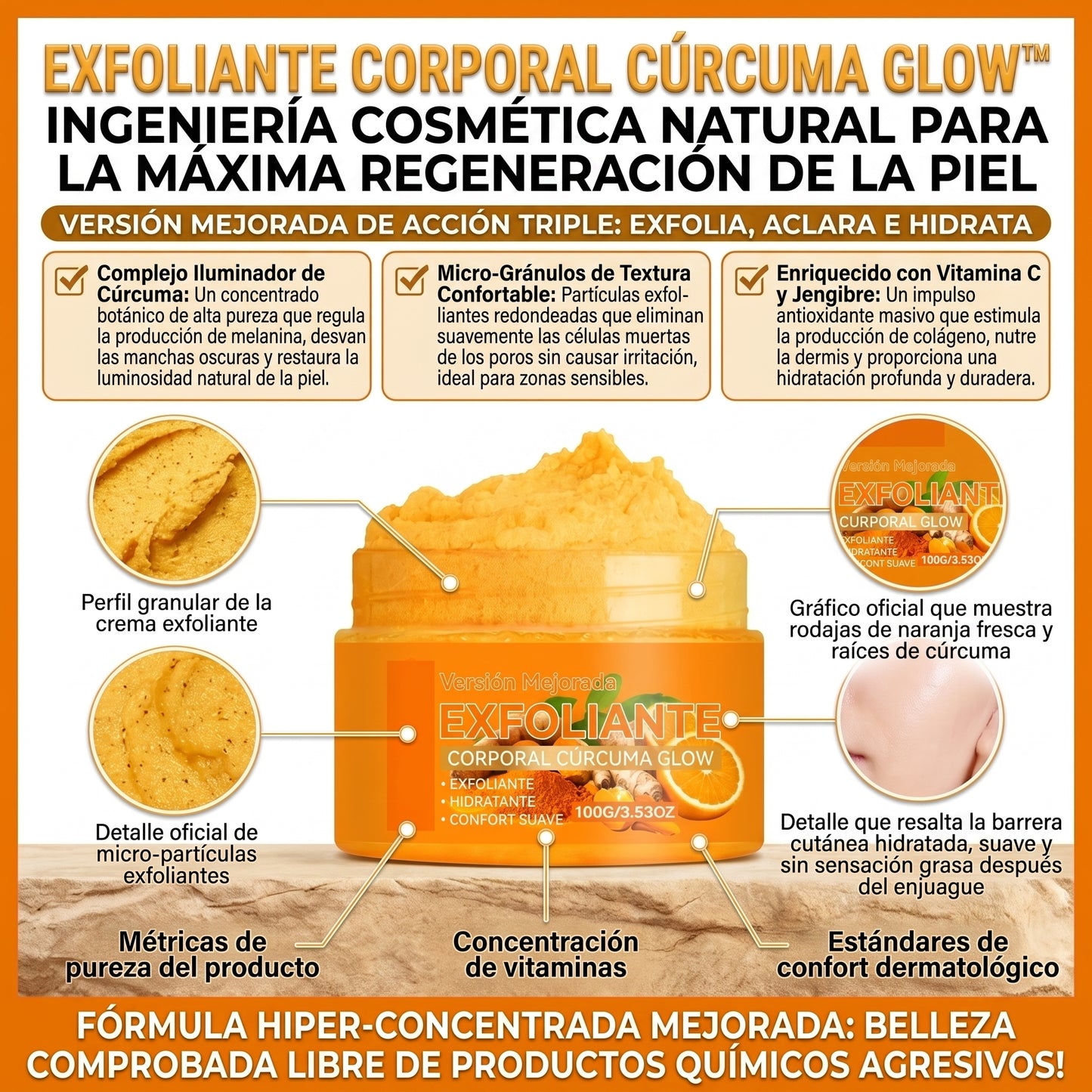 Turmeric Body Glow Scrub™ Exfoliante Corporal Aclarante con Cúrcuma