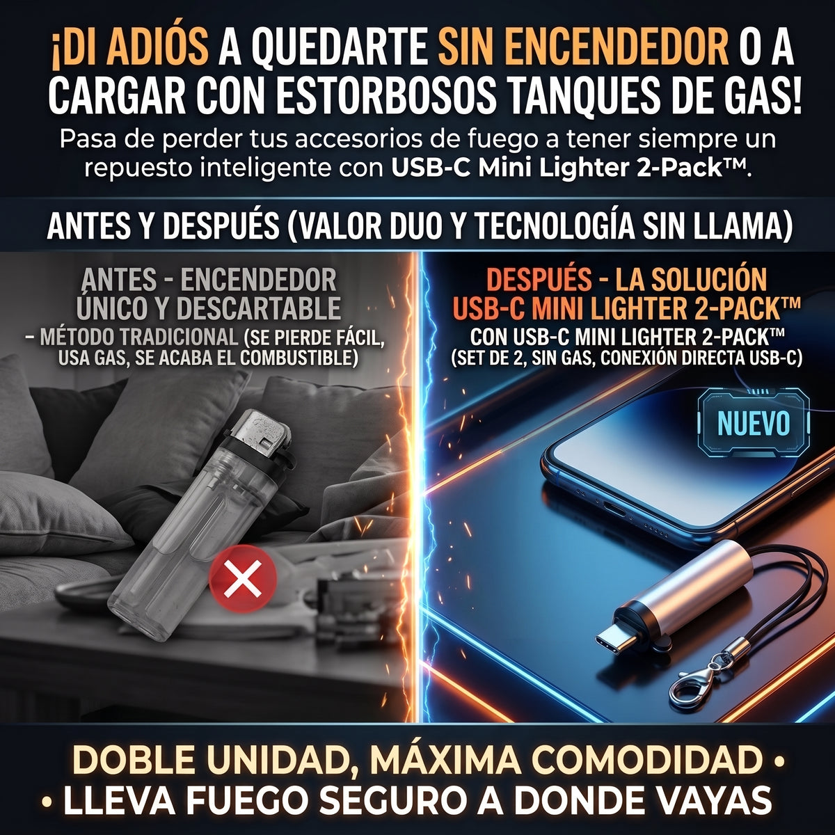 USB-C LIGHTERS 2X™ Encendedor Eléctrico USB-C sin Llama (Set de 2 Unidades)