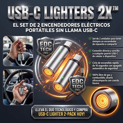 USB-C LIGHTERS 2X™ Encendedor Eléctrico USB-C sin Llama (Set de 2 Unidades)