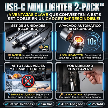 USB-C LIGHTERS 2X™ Encendedor Eléctrico USB-C sin Llama (Set de 2 Unidades)