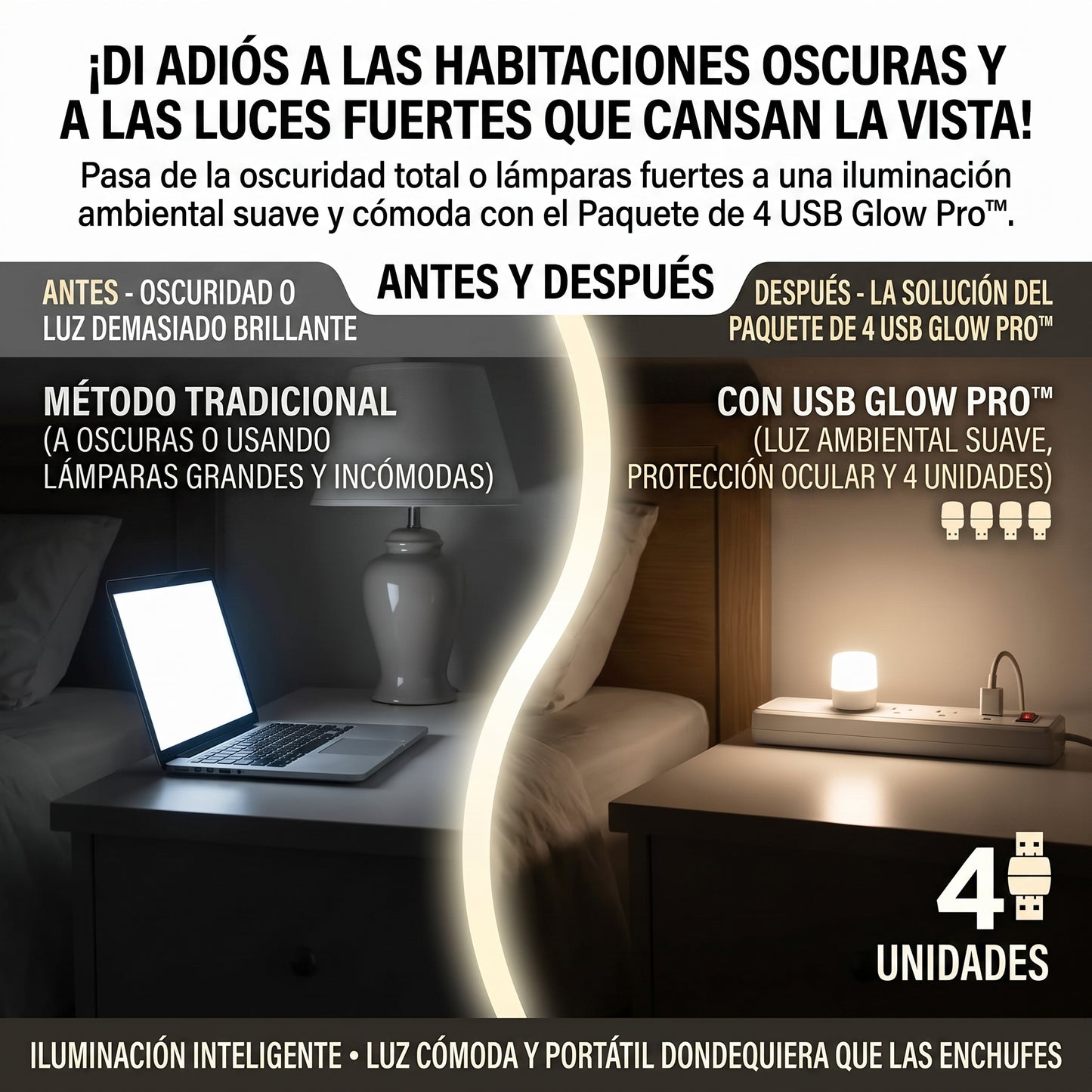 USB GLOW™ Lámparas LED USB de Luz Nocturna SET 4