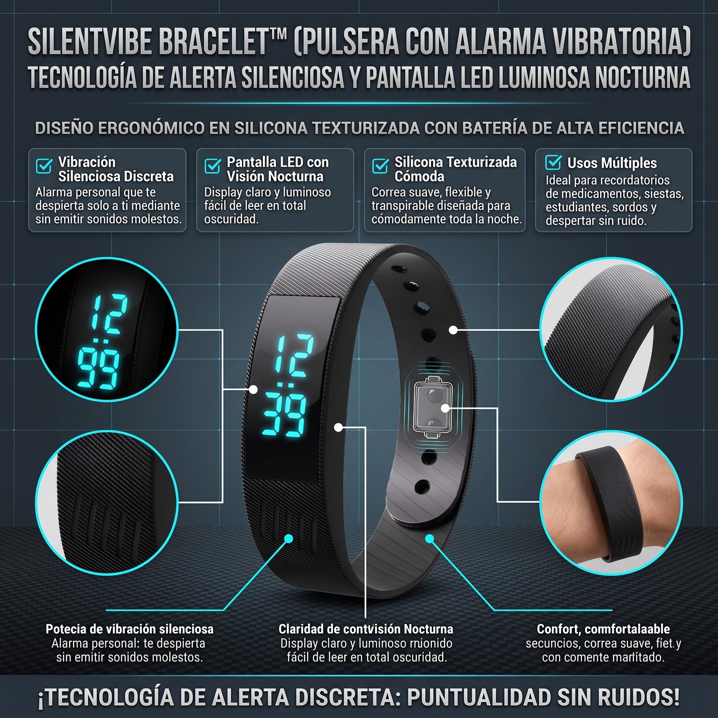 SILENTVIBE™ Pulsera con Alarma Vibratoria Silenciosa Smart Watch