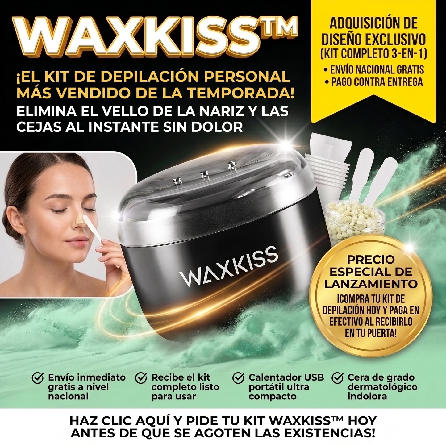 WAXKISS™ Calentador de Cera 3-en-1 para Nariz, Orejas y Cejas
