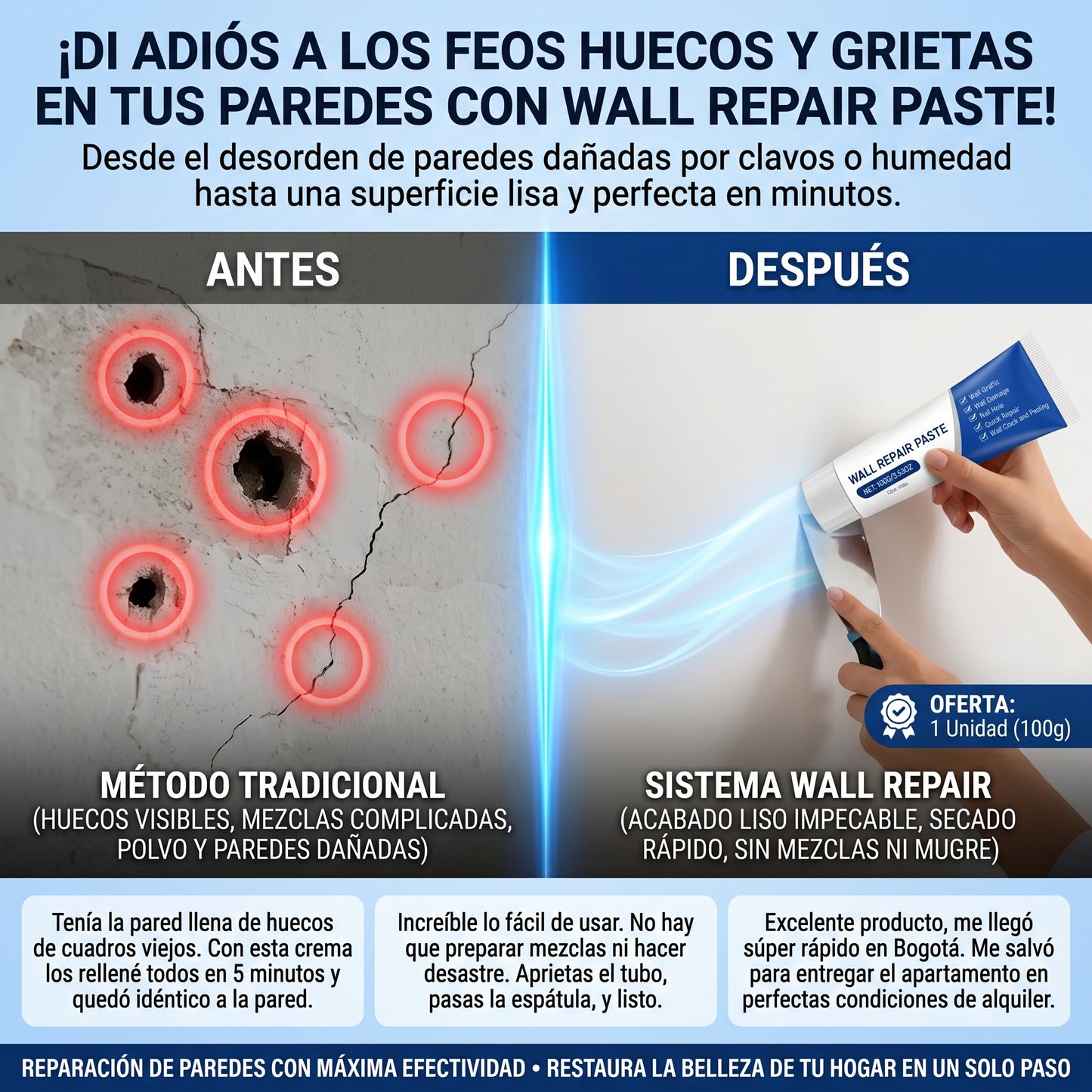 WALL REPAIR™ Pasta Reparadora de Paredes Tubo de 100g