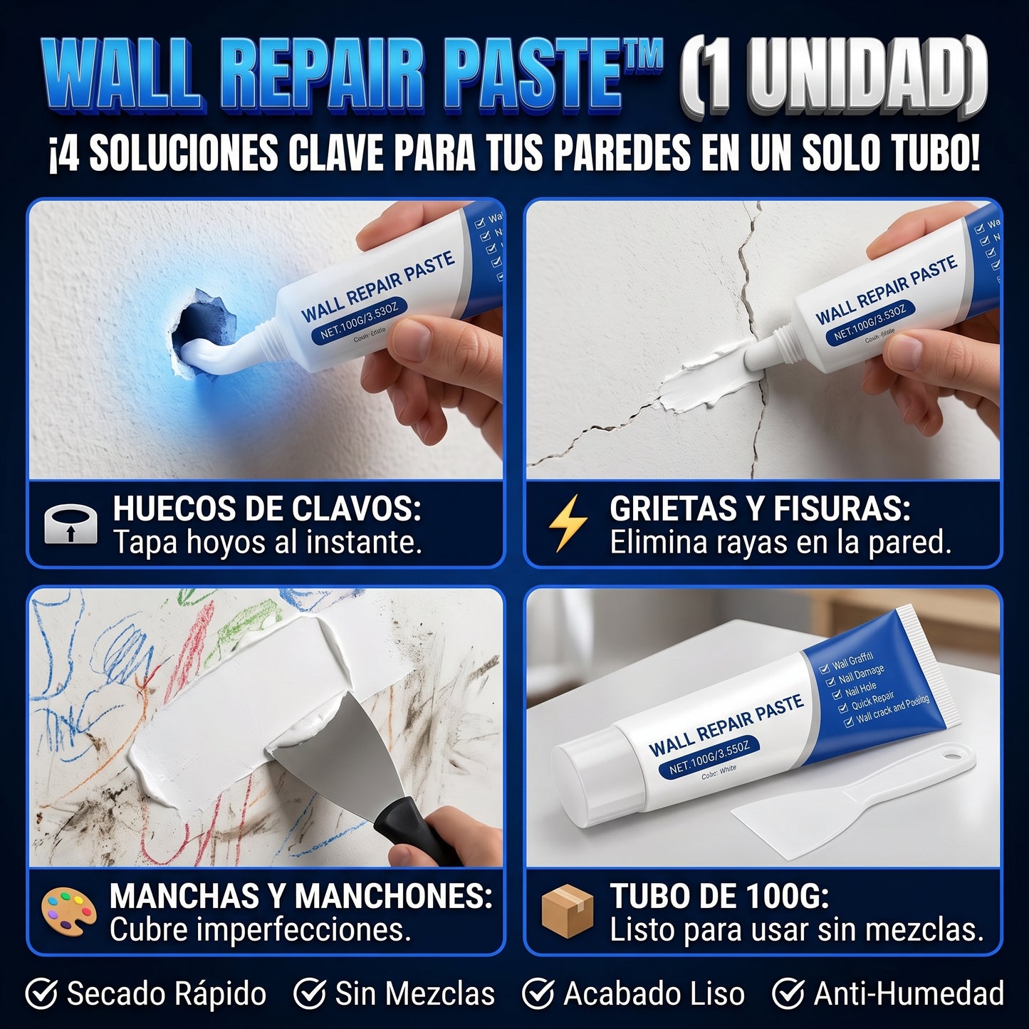 WALL REPAIR™ Pasta Reparadora de Paredes Tubo de 100g