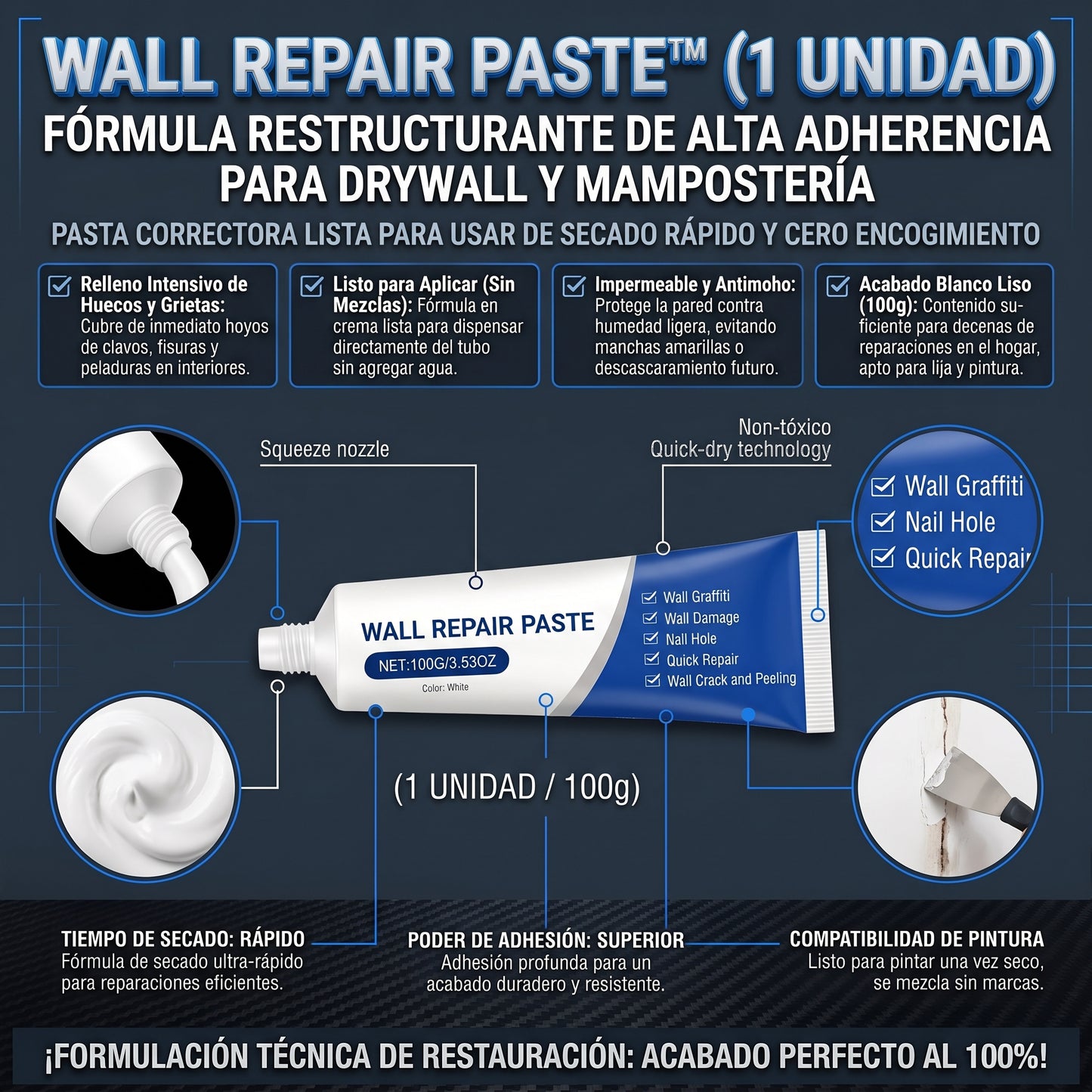 WALL REPAIR™ Pasta Reparadora de Paredes Tubo de 100g