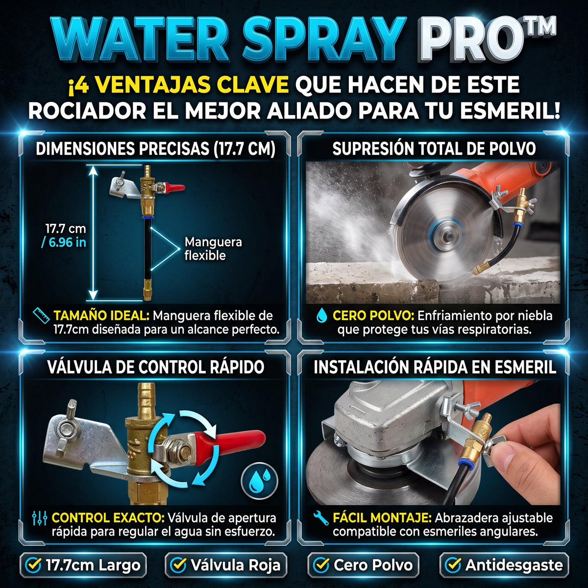 WATER SPRAY™ Sistema de Rociador de Agua para Esmeriladora y Cortadora