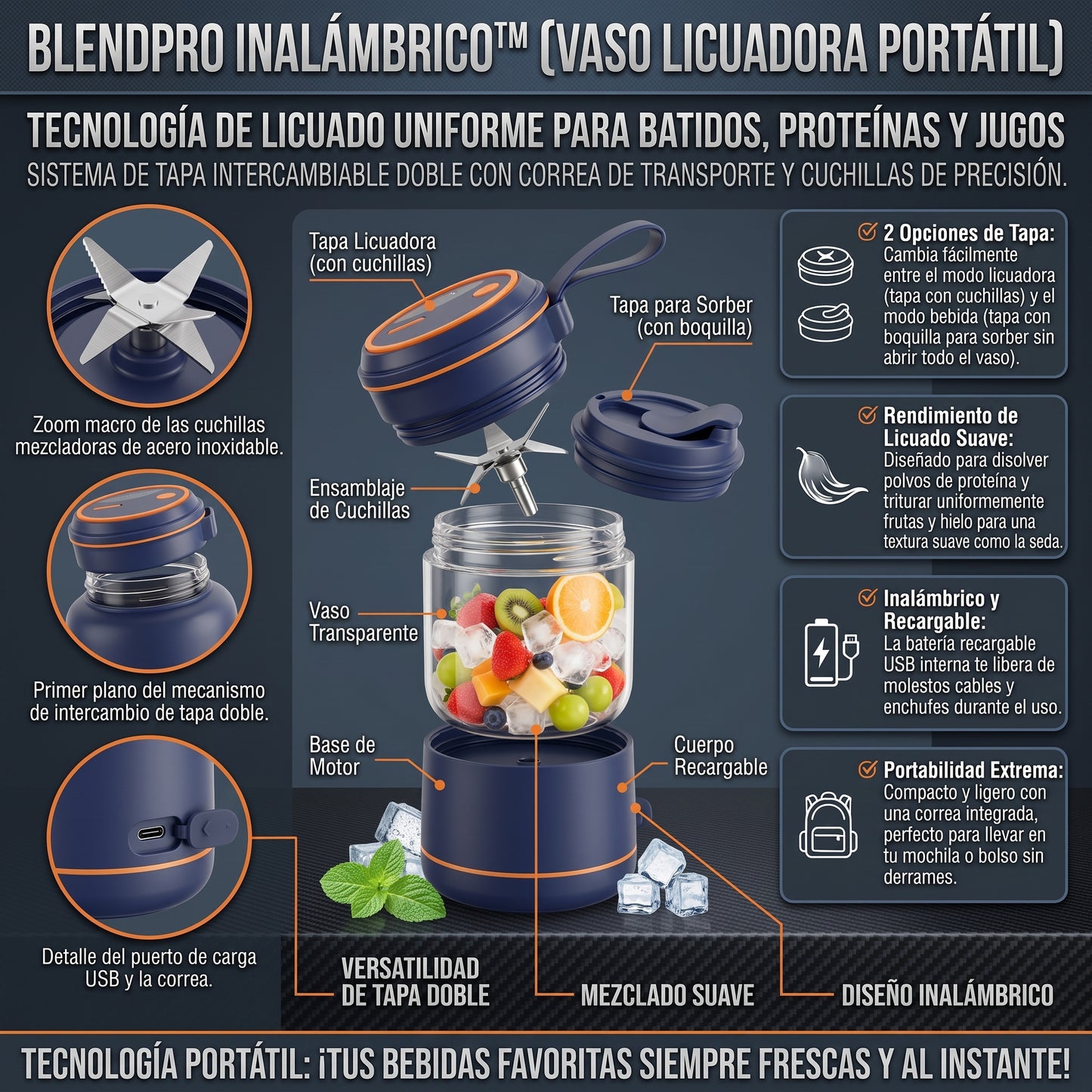 BLENDPRO™ Vaso Licuadora Portátil Inalámbrica Recargable