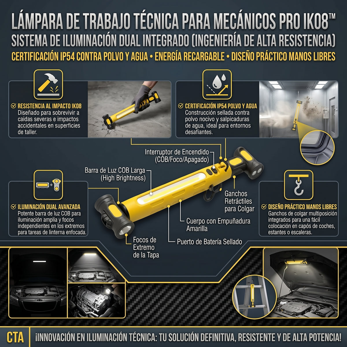 WORKLIGHT™ Lámpara de Emergencia y Luz de Trabajo LED Recargable 2x1